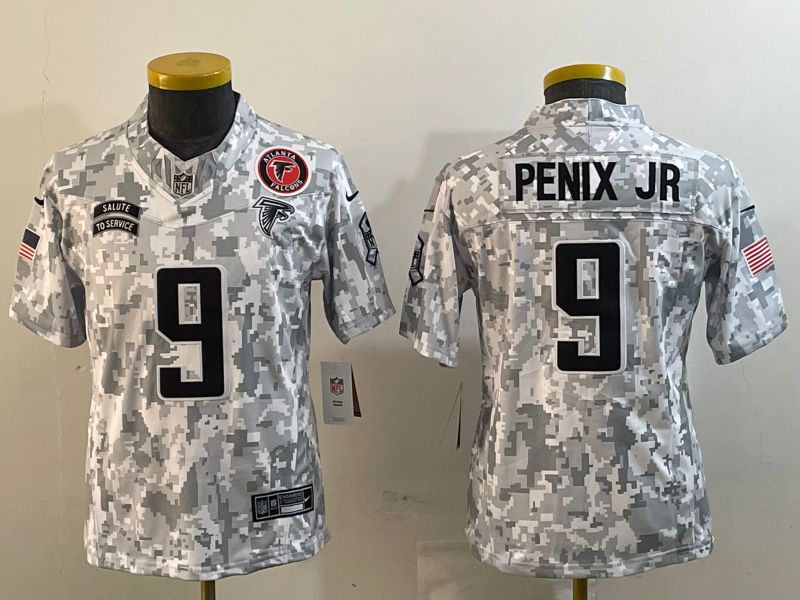 Youth Atlanta Falcons #9 Penix jr Nike Arctic Camo 2024 Salute to Service Limited NFL Jersey style 1->new orleans saints->NFL Jersey